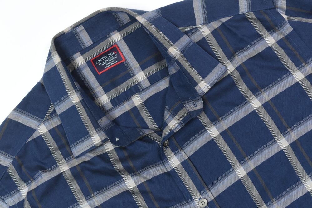 UNTUCKit Gilmore Shirt Mens 2XL Blue Plaid Long Sleeve Slim Fit 100% Cotton